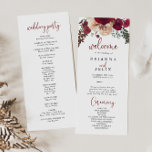 Burgundy Pink Blush Floral Wedding  Program<br><div class="desc">This burgundy pink blush floral wedding program is perfect for a rustic wedding. The design features burgundy,  pink blush flowers with green leaves,  inspiring artistic beauty.</div>