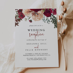 Burgundy Pink Blush Floral Wedding Reception   Invitation