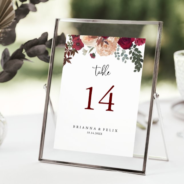 Burgundy Pink Blush Floral Wedding  Table Number (Creator Uploaded)