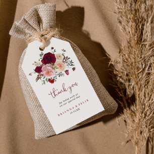 Burgundy Pink Blush Floral Wedding Thank You  Gift Tags