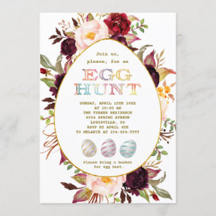 Burgundy Pink Blush Flowers Gold Egg Hunt Easter Invitation