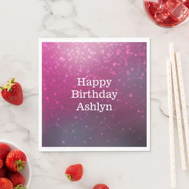 Burgundy Pink Bokeh Hearts Birthday Napkin (Insitu)