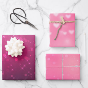 Burgundy Pink Bokeh Hearts Birthday Wrapping Paper Sheet