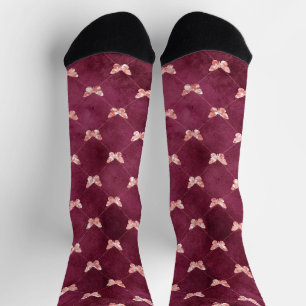 Burgundy Pink Butterflies            Socks