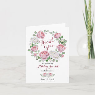 Burgundy Pink Country Rose Bridal Shower Thank You Card