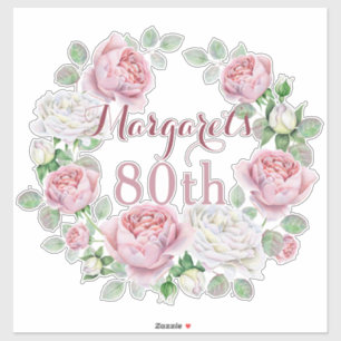 Burgundy Pink Country Rose Floral 80th Birthday