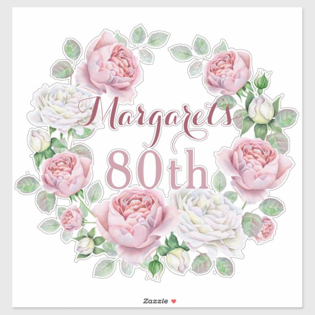 Burgundy Pink Country Rose Floral 80th Birthday (Sheet)
