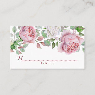 Burgundy Pink Country Rose Wedding Place Cards