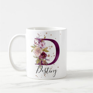 Burgundy Pink Cream Floral Letter D Monogram Coffee Mug