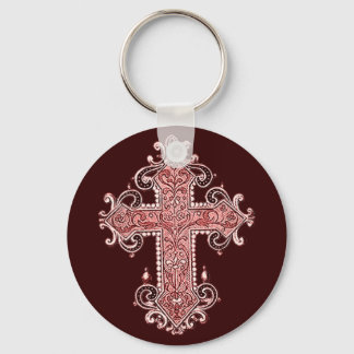 Burgundy Pink Cross Vintage Art Key Chain! Ring