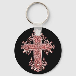 Burgundy Pink Cross Vintage Art Key Chain! Ring