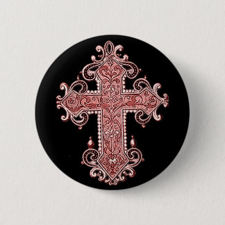 Burgundy Pink Cross Vintage Art Round Button! 6 Cm Round Badge