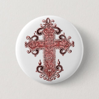 Burgundy Pink Cross Vintage Art Round Button! 6 Cm Round Badge