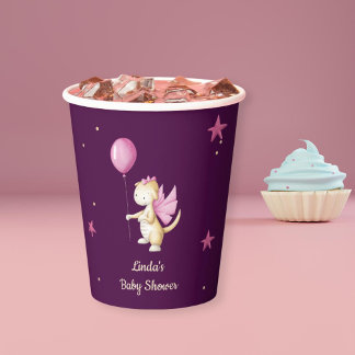 Burgundy Pink Dragon Baby Shower Paper Cups