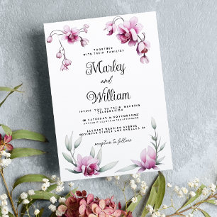 Burgundy pink elegant orchid floral Wedding Invitation