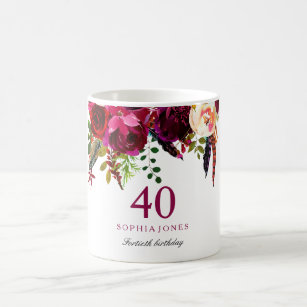 Burgundy Pink Floral 40th Birthday Guest Gift Coffee Mug