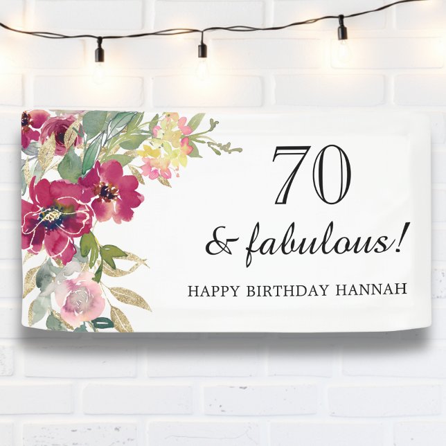 Burgundy Pink Floral 70th Birthday  Banner (Creator Uploaded)