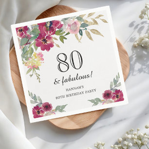 Burgundy Pink Floral 80th Birthday  Napkin