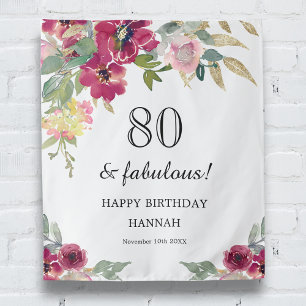 Burgundy Pink Floral 80th Birthday  Tapestry