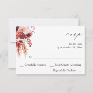 Burgundy & Pink Floral 8A no Meal RSVP Card