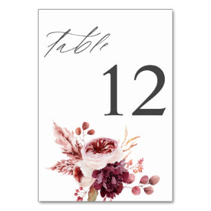 Burgundy & Pink Floral 8A Table Number