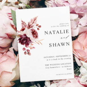 Burgundy & Pink Floral 8A Wedding Invitation