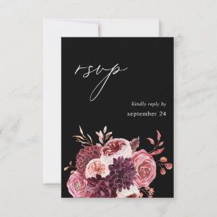 Burgundy & Pink Floral 8B w Meal RSVP - Black