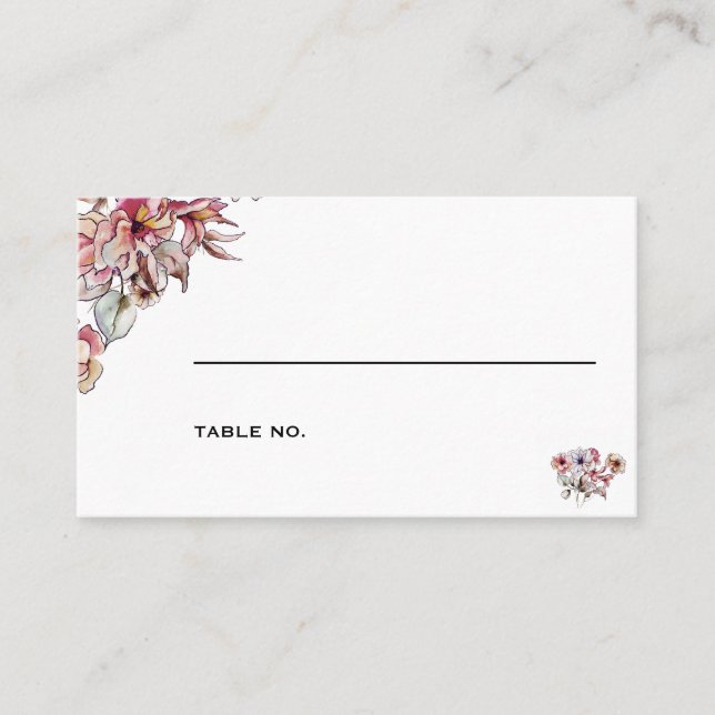 Burgundy Pink Floral Bouquet Wedding Place Card (Front)