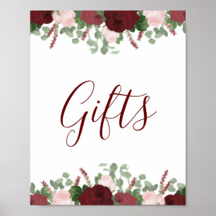 Burgundy Pink Floral Bridal Shower Gifts Sign