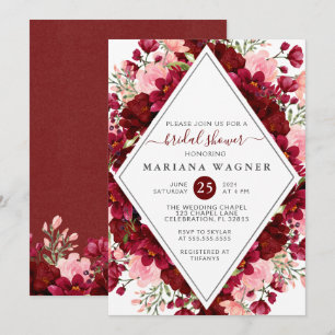 Burgundy Pink Floral Bridal Shower  Invitation