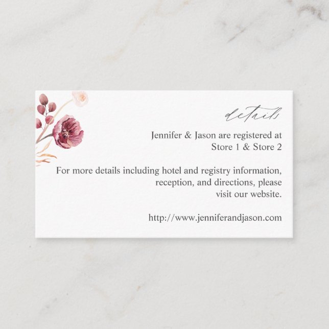  Burgundy & Pink Floral Details Enclosure Card 8A (Front)