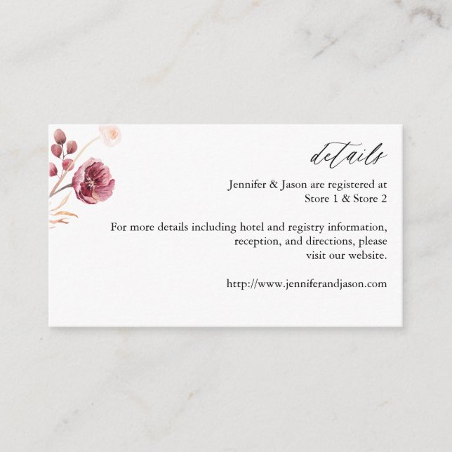  Burgundy & Pink Floral Details Enclosure Card 8B (Front)