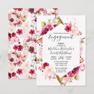 Burgundy & Pink Floral Engagement Party Invitation