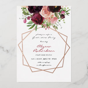 Burgundy & Pink Floral & Frame Graduation Party