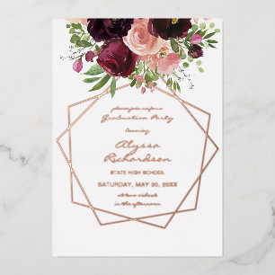 Burgundy & Pink Floral & Frame Graduation Party FL