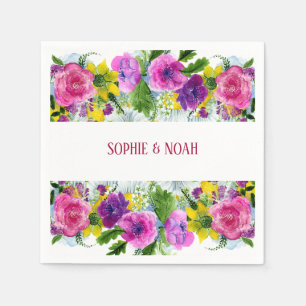 Burgundy Pink Floral Garland Rescheduled Wedding Napkin