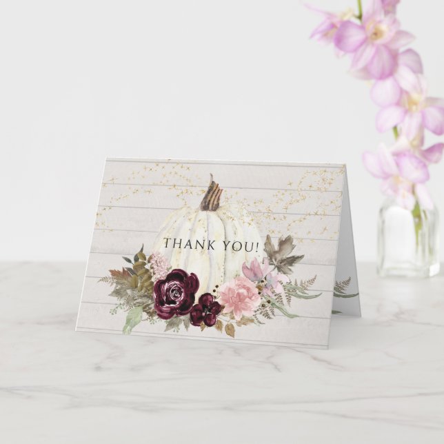 Burgundy Pink Floral Gold  White Pumpkin Thank You Card (Orchid)