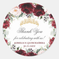 Burgundy Pink Floral Quinceanera Favour Thank You 