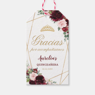 Burgundy Pink Floral Quinceanera Favour Thank You  Gift Tags