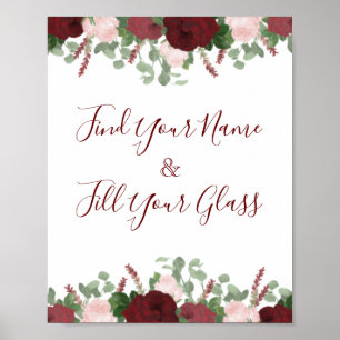 Burgundy Pink Floral Roses Bridal Shower Decor