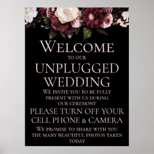 Burgundy & Pink Floral Unplugged Wedding Ceremony Poster