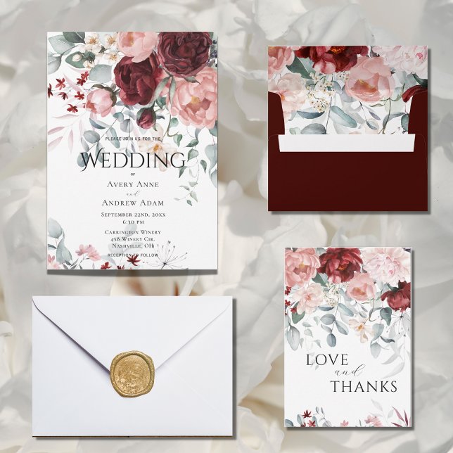Burgundy Pink Floral Wedding Invitation (Creator Uploaded)