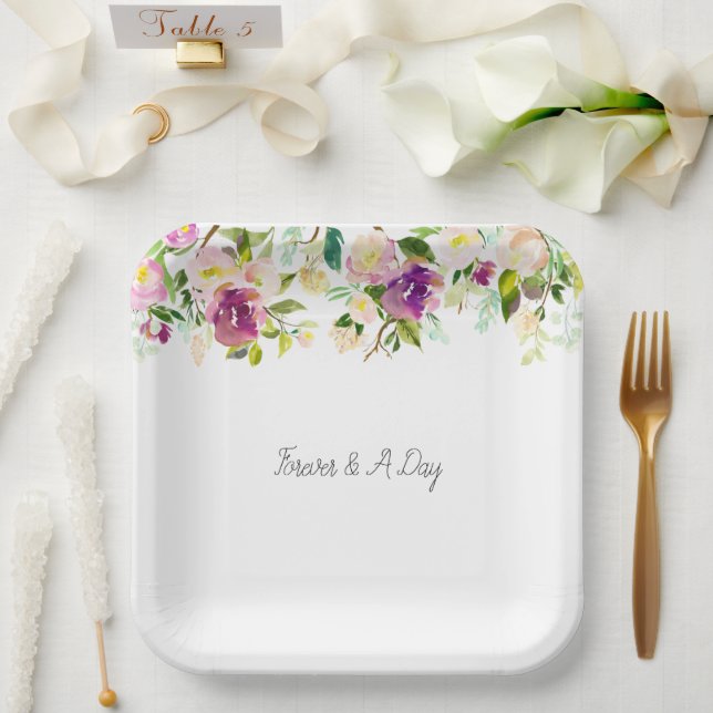 Burgundy Pink Floral Wedding Paper Plate (Wedding)