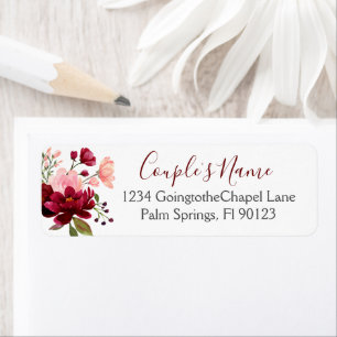 Burgundy Pink Floral Wedding Return Address Label