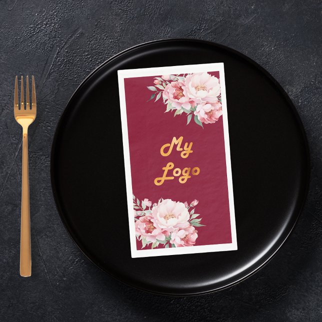 Burgundy pink florals business logo napkin (Creator Uploaded)