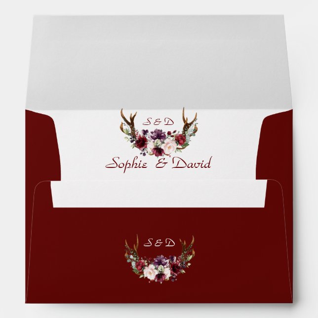 Burgundy Pink Flowers Antlers Return Address Envelope (Back (Bottom))