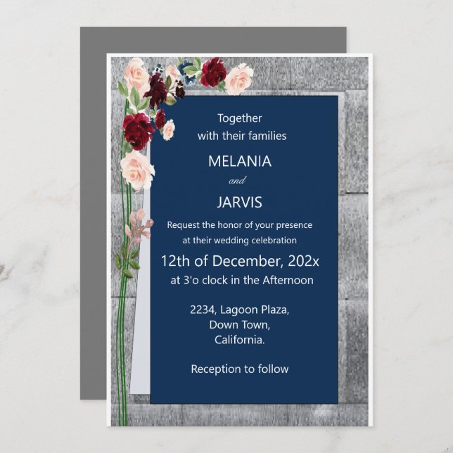 Burgundy Pink Forest Green Navy Blush Wedding Invitation (Front/Back)