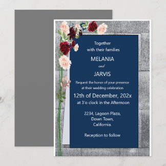 Burgundy Pink Forest Green Navy Blush Wedding Invitation