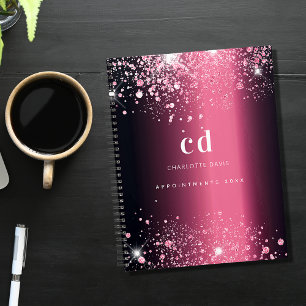 Burgundy pink glitter monogram 2025 planner