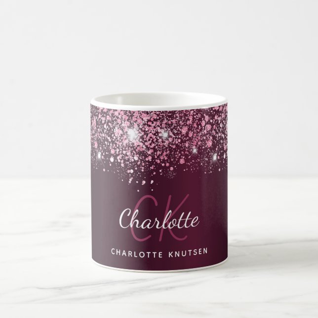 Burgundy pink glitter name script  coffee mug (Center)